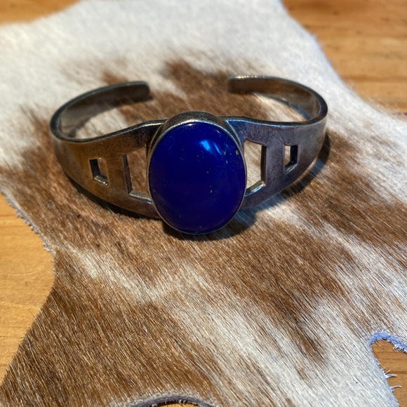 🎉 STERLING SILVER BLUE LAPIS WITH GOLDEN FLECKS CUFF BRACELET ‼️ - Picture 11 of 12
